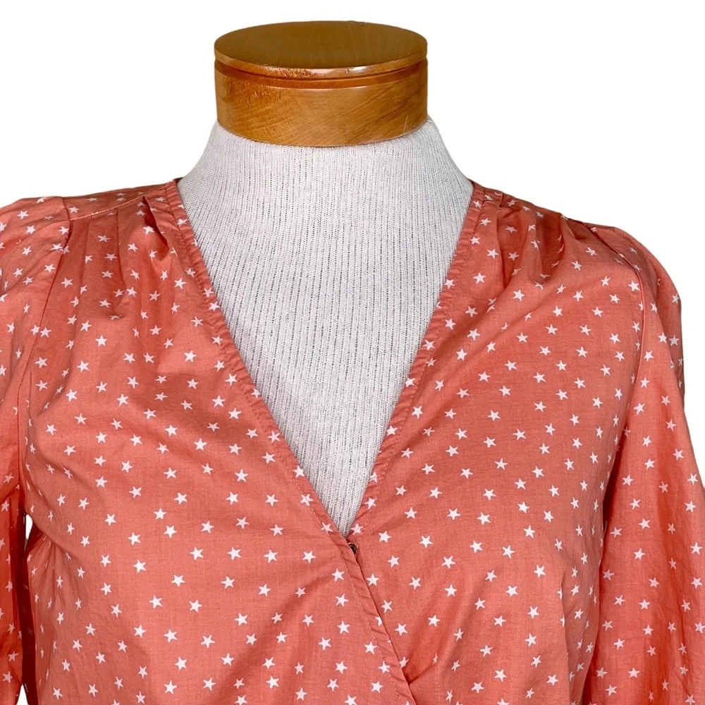 Madewell Wrap Blouse With Star Print & 3/4 Sleeves NWT SIZE XXS But Over…